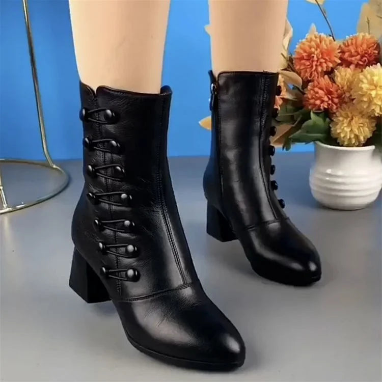 VitaFeet | Elegante Leren Dameslaarzen met Ritssluiting aan de Zijkant