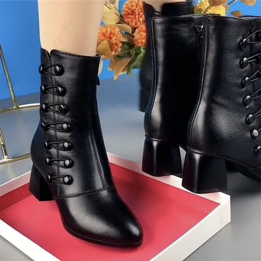 VitaFeet | Elegante Leren Dameslaarzen met Ritssluiting aan de Zijkant